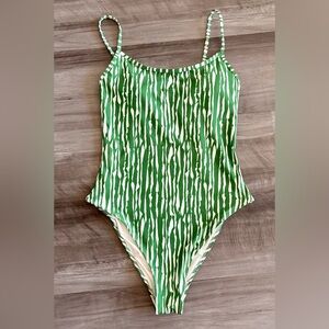 H&M - Green and White Striped One-Piece Swimsuit - S